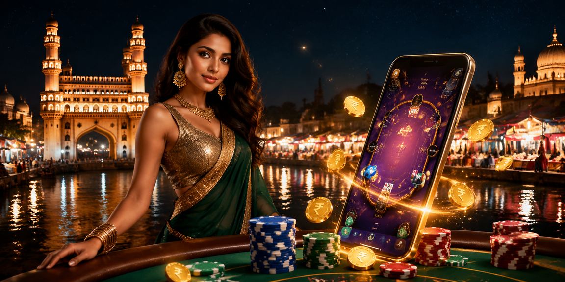 Evening casino entertainment scene near Hyderabad Charminar
