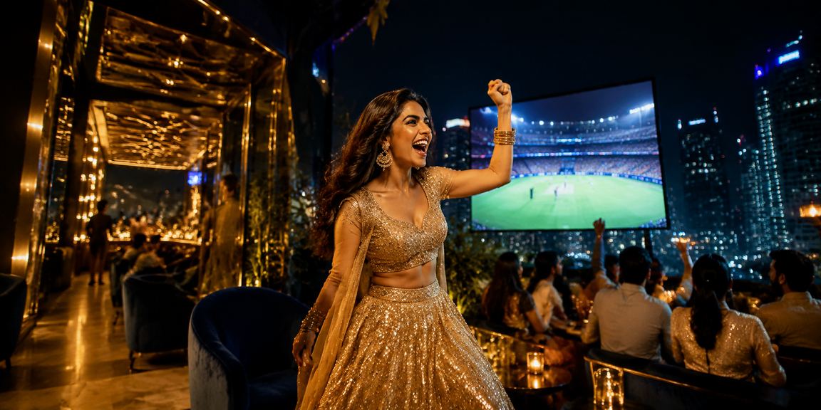 User placing a cricket bet on mobile in traditional attire in India